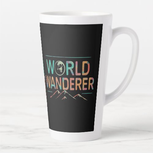 Multi color with black background world wondrer  latte mug