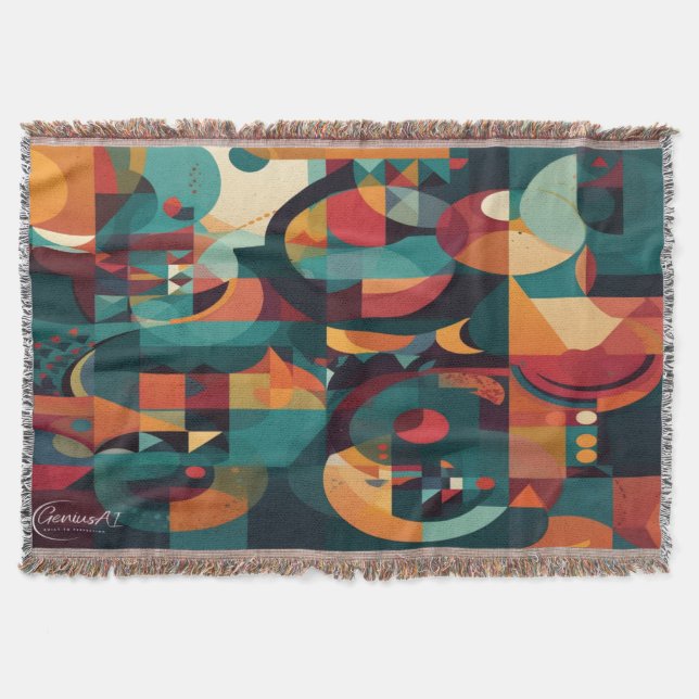 Multi-Colored Abstract Art Cotton Throw Blanket (Front)