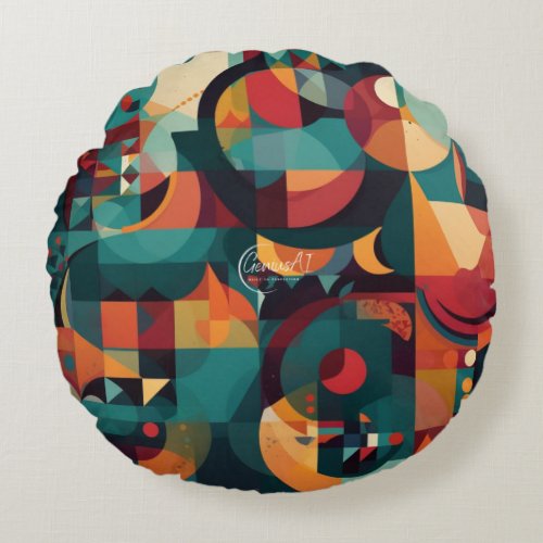 Multi_Colored Abstract Art Round Polyester Throw P Round Pillow