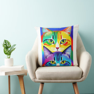 Multi Colored Abstract Cats Throw Pillow