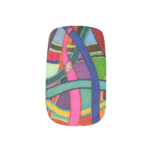 Multi-colored abstract featuring curved lines minx nail art