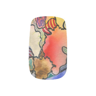 Multi-colored abstract featuring free form cells minx nail art