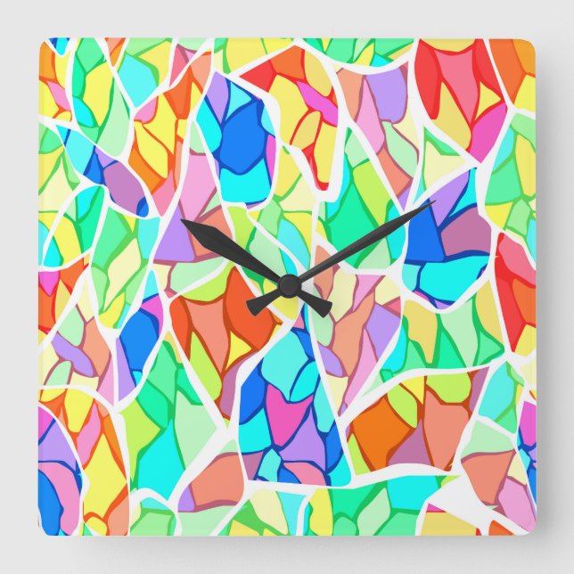 Multi-colored abstract square wall clock (Front)