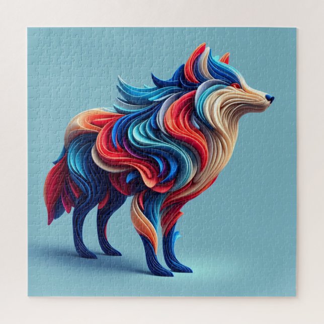 Multi-colored abstract wolf jigsaw puzzle (Vertical)