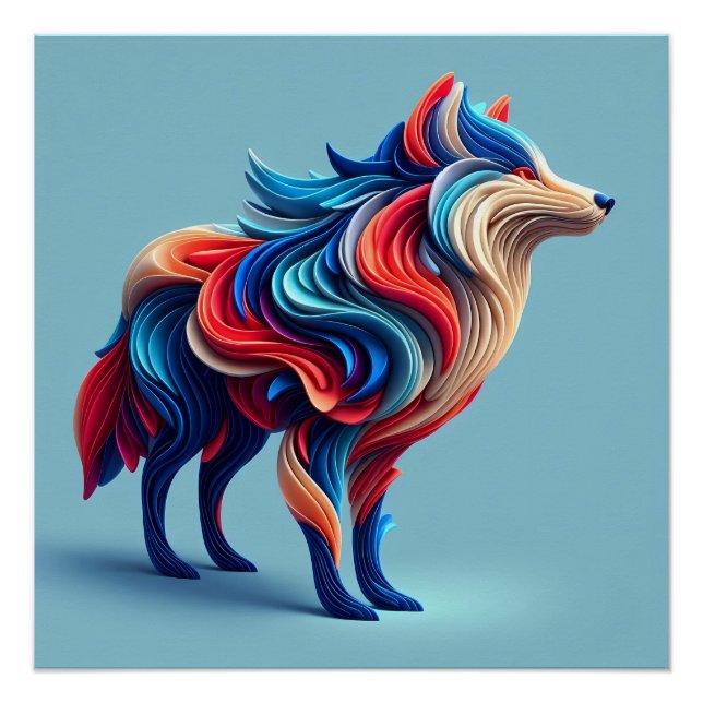 Multi-colored abstract wolf poster (Front)