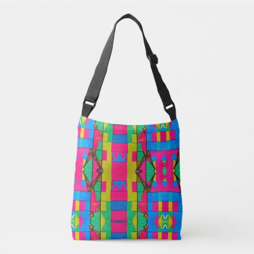 Multi Colored African Kente Pink Black Lady Design Crossbody Bag