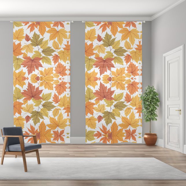 Multi-Colored Autumn Leaves Pattern Sheer Curtains (Wide)