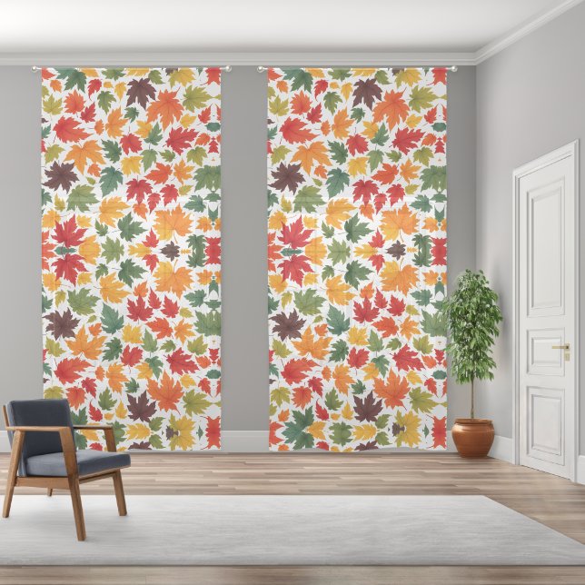 Multi-Colored Autumn Leaves Pattern Sheer Curtains (Wide)