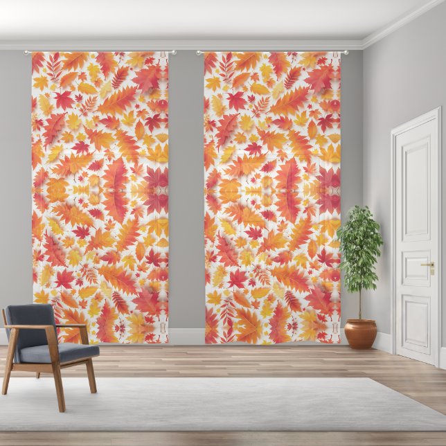 Multi-Colored Autumn Leaves Pattern Sheer Curtains (Wide)