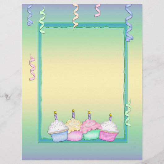Multi-colored Birthday Cupcakes Letterhead (Front)