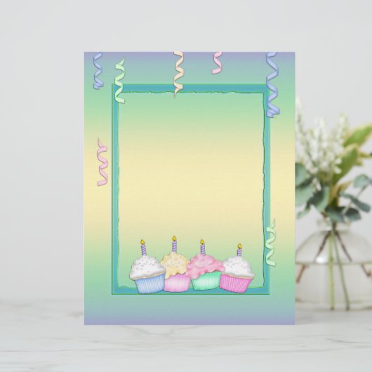 Multi-colored Birthday Cupcakes Letterhead (Standing Front)