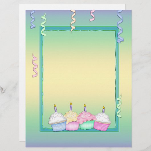 Multi-colored Birthday Cupcakes Letterhead (Front/Back)
