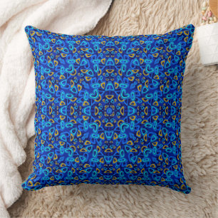 Multi-colored blue ornament abstract throw pillow