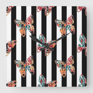 Multi-colored butterfly square wall clock