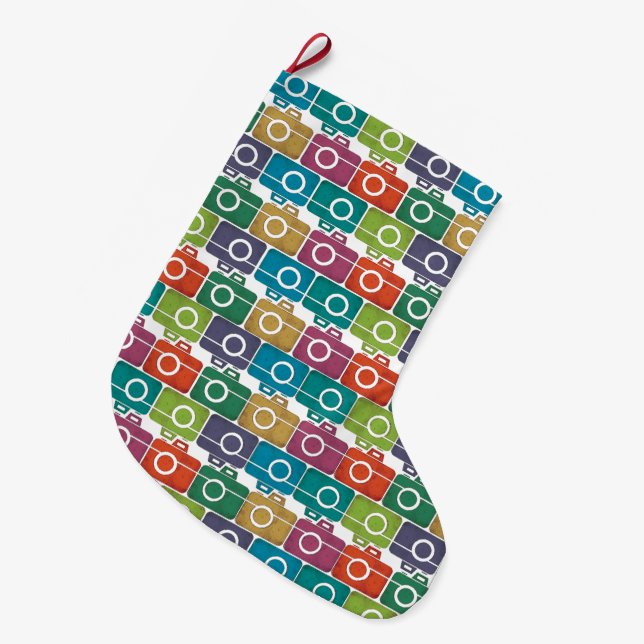 Multi-Colored Camera Christmas Stocking (Front (Hanging))