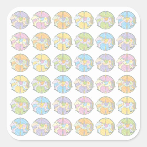 Multi_Colored Carousel Ponies Square Sticker