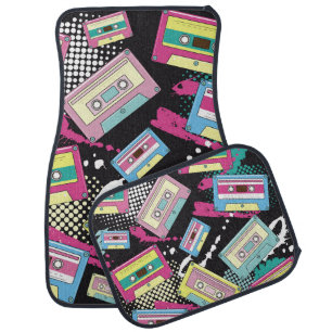 Multi Colored cassettes on a black background seam Car Floor Mat