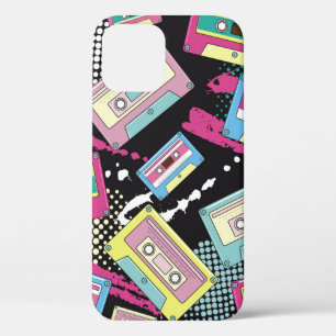 Multi Colored cassettes on a black background seam iPhone 12 Case