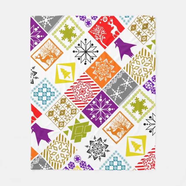 Multi-colored Christmas Fleece Blanket (Front)