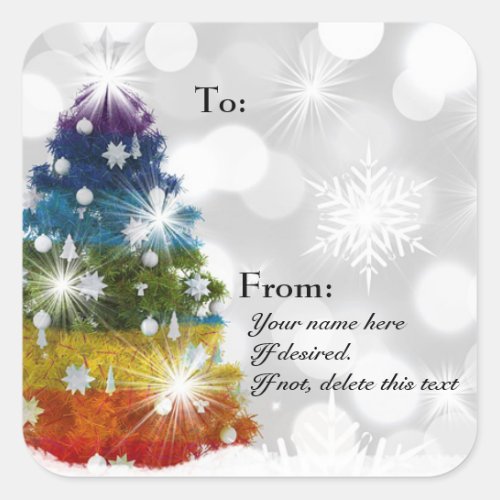 Multi_colored Christmas Tree snowflakes Square Sticker