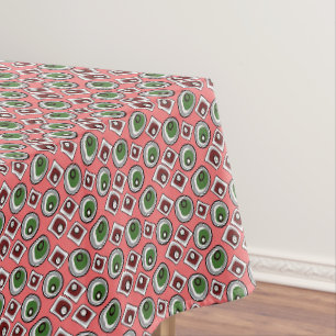 Multi-colored circles and retro sixties tablecloth