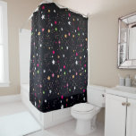 Multi Colored Classic Christmas Stars On Black   Shower Curtain