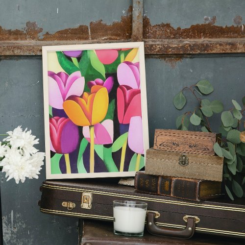 Multi_Colored Colorful Tulips Abstract Art  Poster