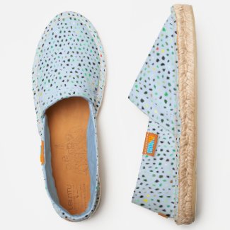 Multi-colored Confetti-like specks/blue background Espadrilles