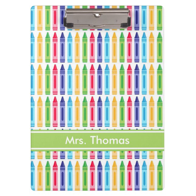 Multi Colored Crayon Personalized Clipboard (Front)