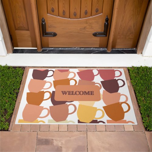 Multi_colored cups and mugs welcome doormat