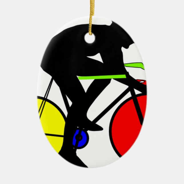 Multi colored cycling bike ceramic ornament (Front)