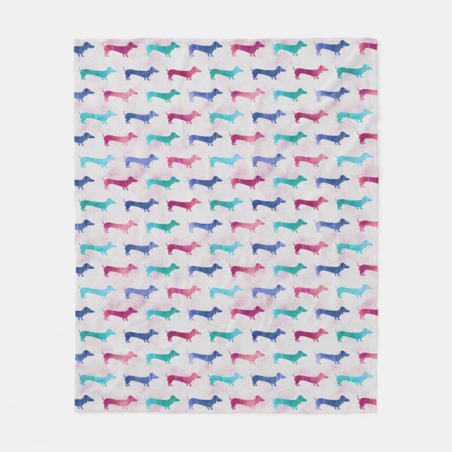 Multi-colored Dachshund Pattern Fleece Blanket (Front)
