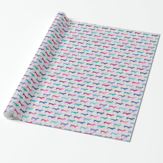 Multi-colored Dachshund Pattern Wrapping Paper (Unrolled)