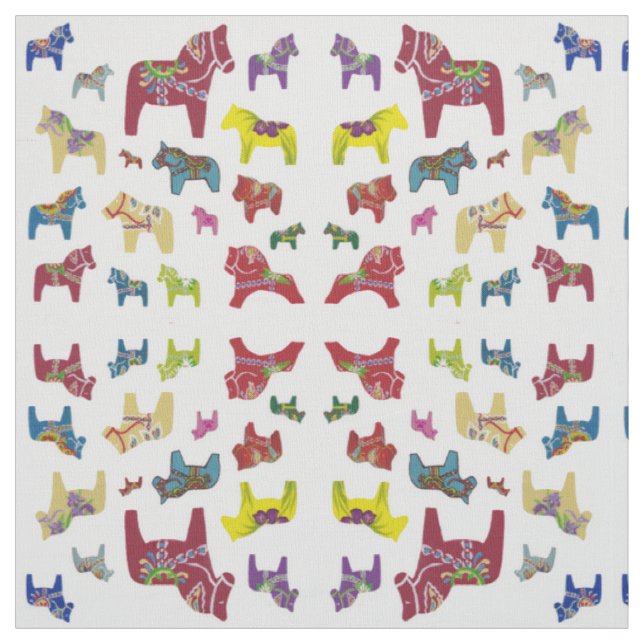 Multi-colored Dala Horses Fabric (Swatch)
