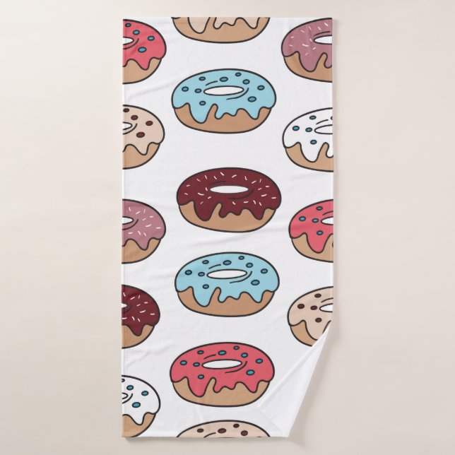 Multi-colored donuts hand drawn seamless pattern.  bath towel (Bath Towel)