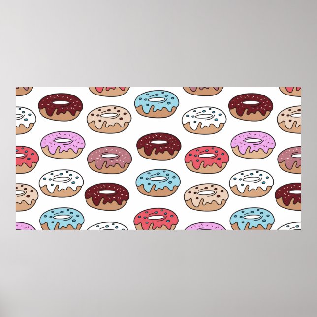 Multi-colored donuts hand drawn seamless pattern.  poster (Front)