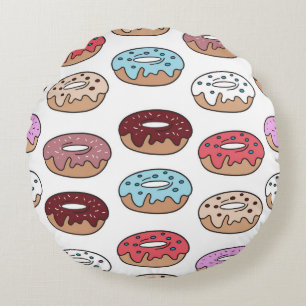 Multi-colored donuts hand drawn seamless pattern.  round pillow