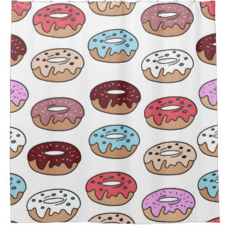 Multi-colored donuts hand drawn seamless pattern. shower curtain