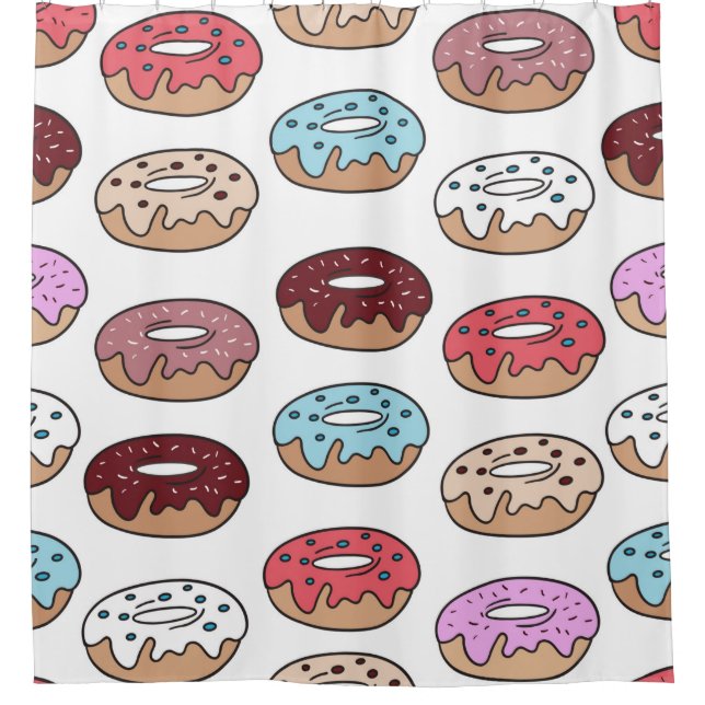 Multi-colored donuts hand drawn seamless pattern.  shower curtain (Front)