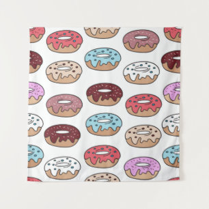 Multi-colored donuts hand drawn seamless pattern. tapestry