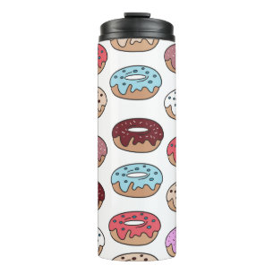 Multi-colored donuts hand drawn seamless pattern.  thermal tumbler