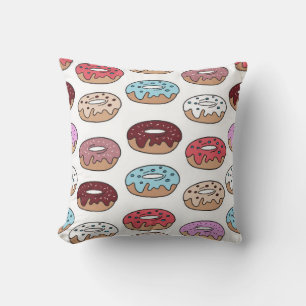 Multi-colored donuts hand drawn seamless pattern.  throw pillow