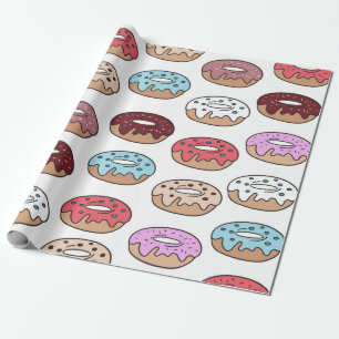 Multi-colored donuts hand drawn seamless pattern. wrapping paper