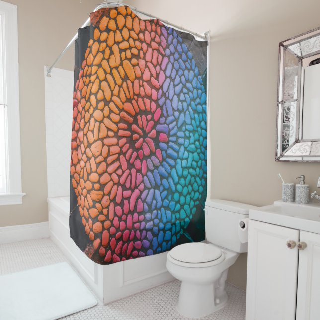 Multi-colored Dotted Stone Design  Shower Curtain (In Situ)