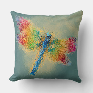 Multi Colored Dragonfly Teal Throw Pillow