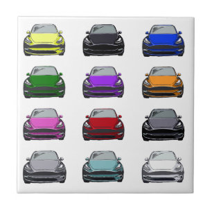 Multi-colored Electric Vehicle SUV Car Drawing Ceramic Tile