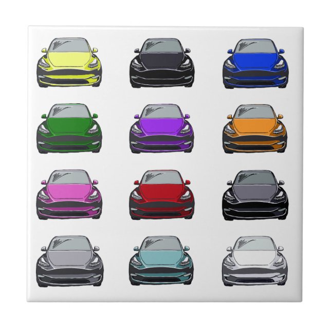 Multi-colored Electric Vehicle SUV Car Drawing Ceramic Tile (Front)