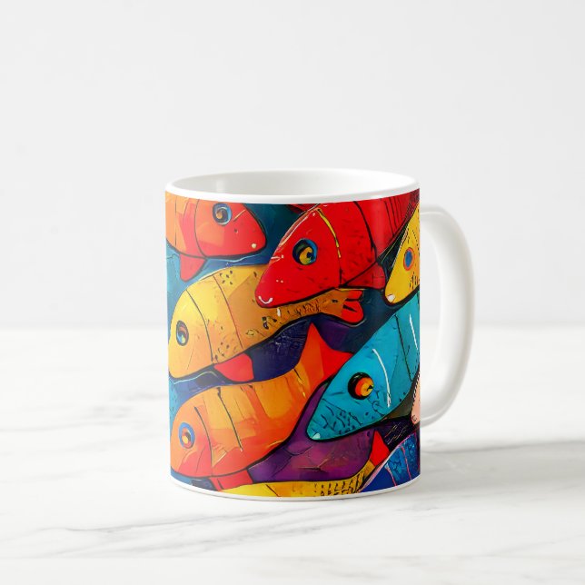 Multi-colored Fish Pattern Coffee Mug (Front Right)