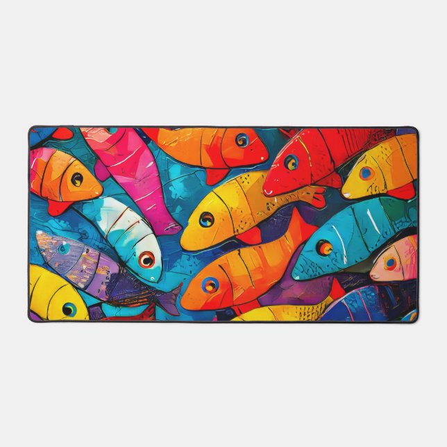 Multi-colored Fish Pattern Desk Mat (Front)