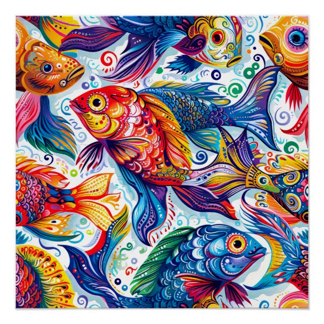 Multi-colored Fish Pattern Poster (Front)